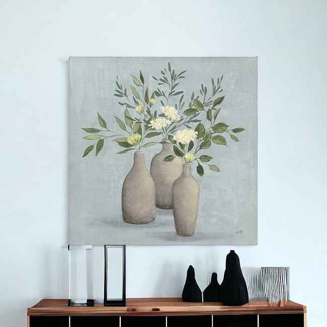Pretty Bohemian Flowers In Ceramic Vases Unframed Print Wall Art