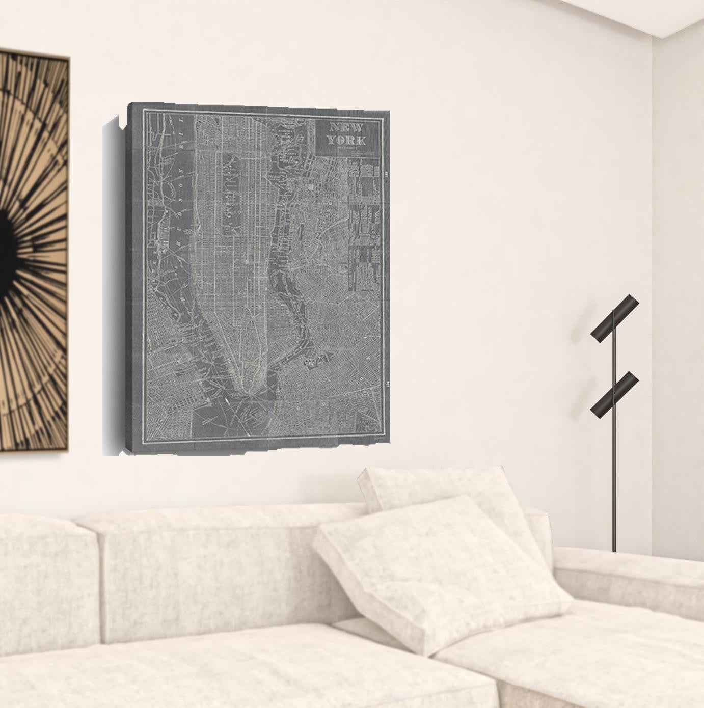 48" x 32" Gray and White Aerial New York Map Canvas Wall Art