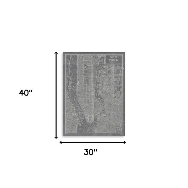 48" x 32" Gray and White Aerial New York Map Canvas Wall Art - Home Decor