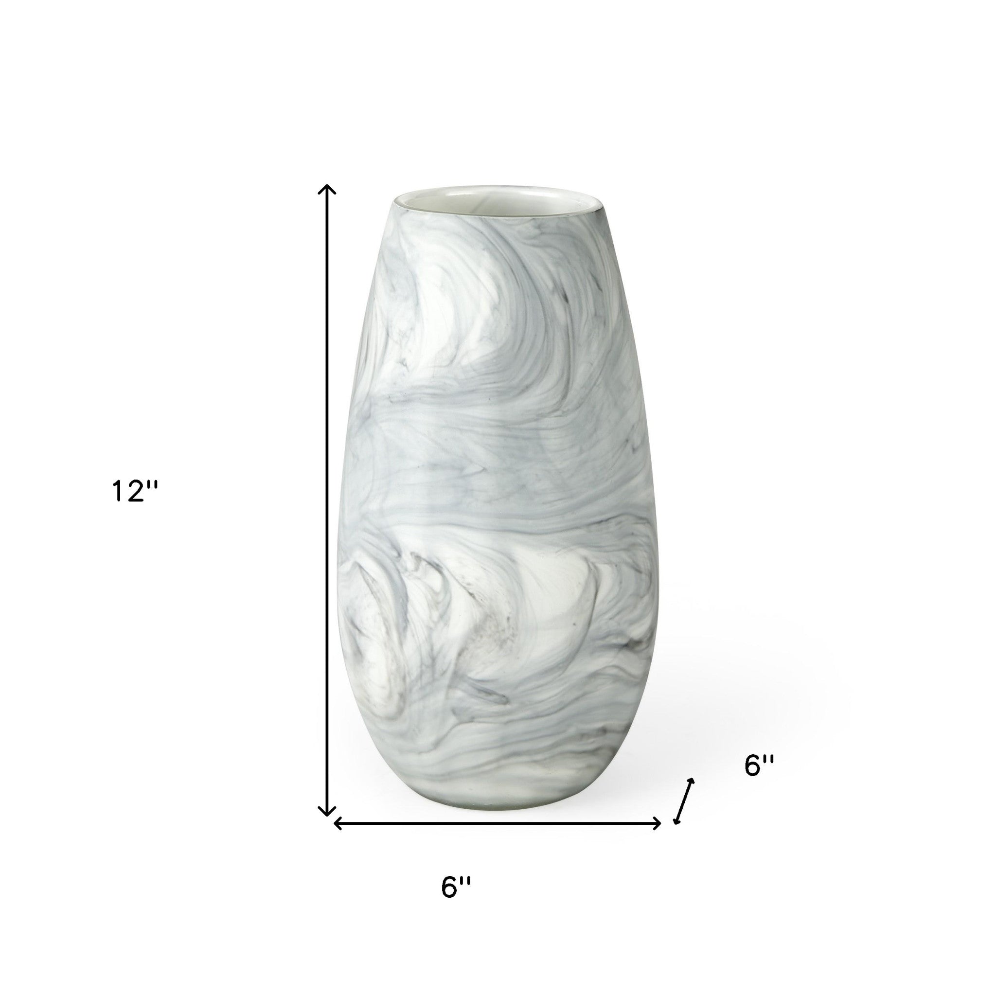 12" Gray And White Abstract Cylinder Crystal Glass Table Vase - Home & Garden