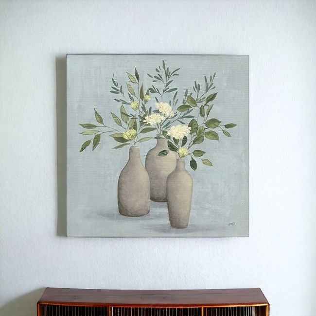 Pretty Bohemian Flowers In Ceramic Vases Unframed Print Wall Art