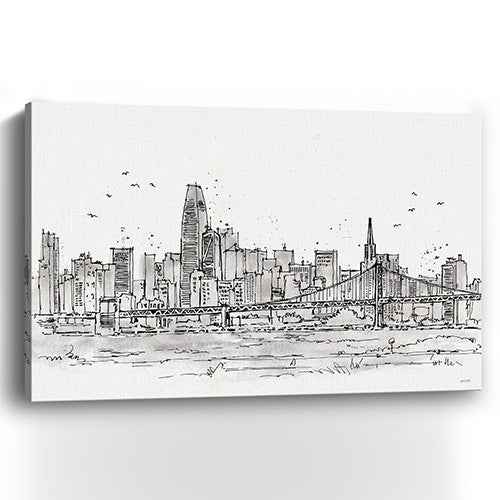 Monochrome City Skyline Sketch Unframed Print Wall Art