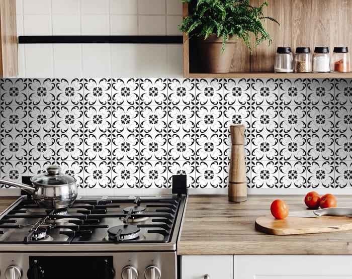 4" X 4" Black and White Delia Peel and Stick Removable Tiles