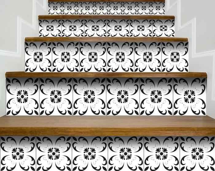 4" X 4" Black and White Delia Peel and Stick Removable Tiles