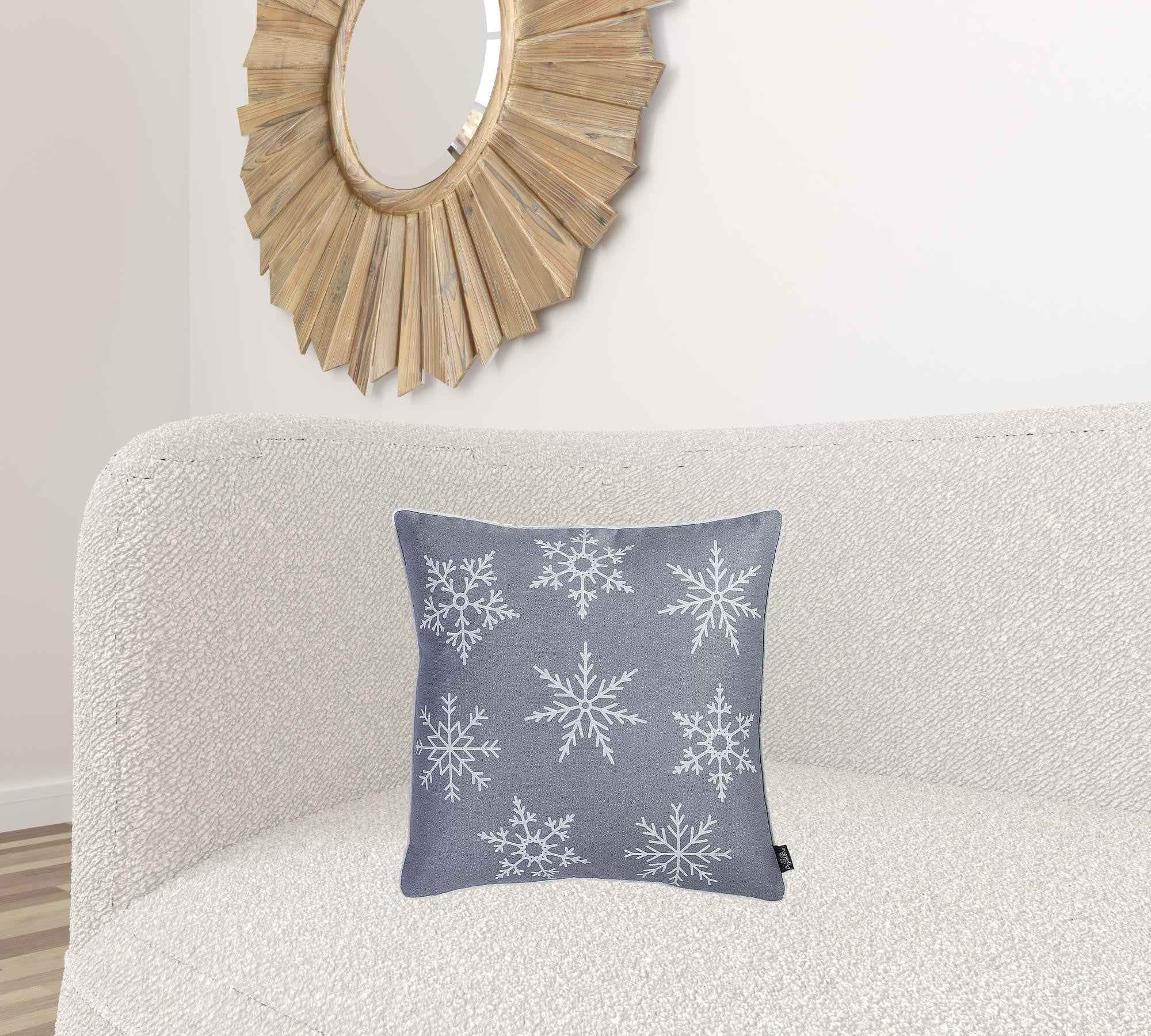 Gray and White Snowflakes Throw Pillow