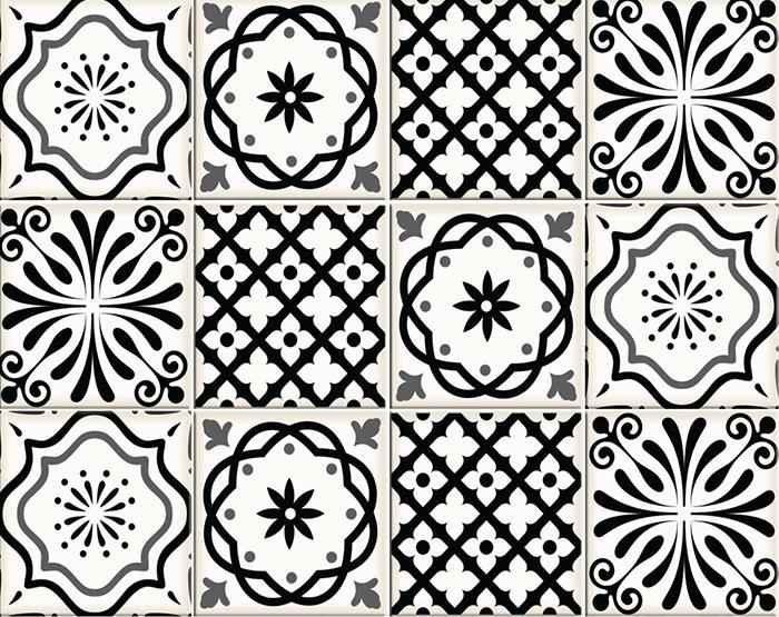 6" X 6" Black and White Multi  Peel and Stick Removable Tiles