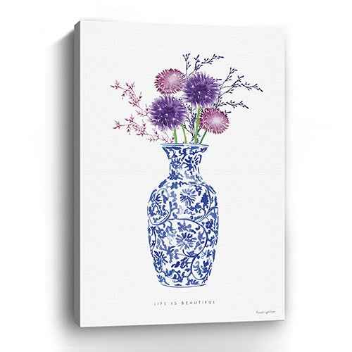 48" x 32" Blue and White Life Floral Vase Canvas Wall Art