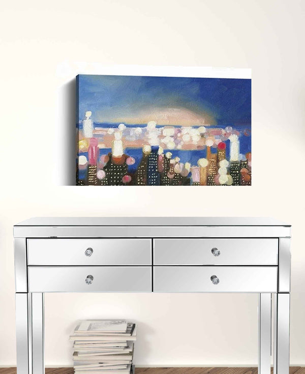 30" x 24" Watercolor City Lights on the Horizon Canvas Wall Art