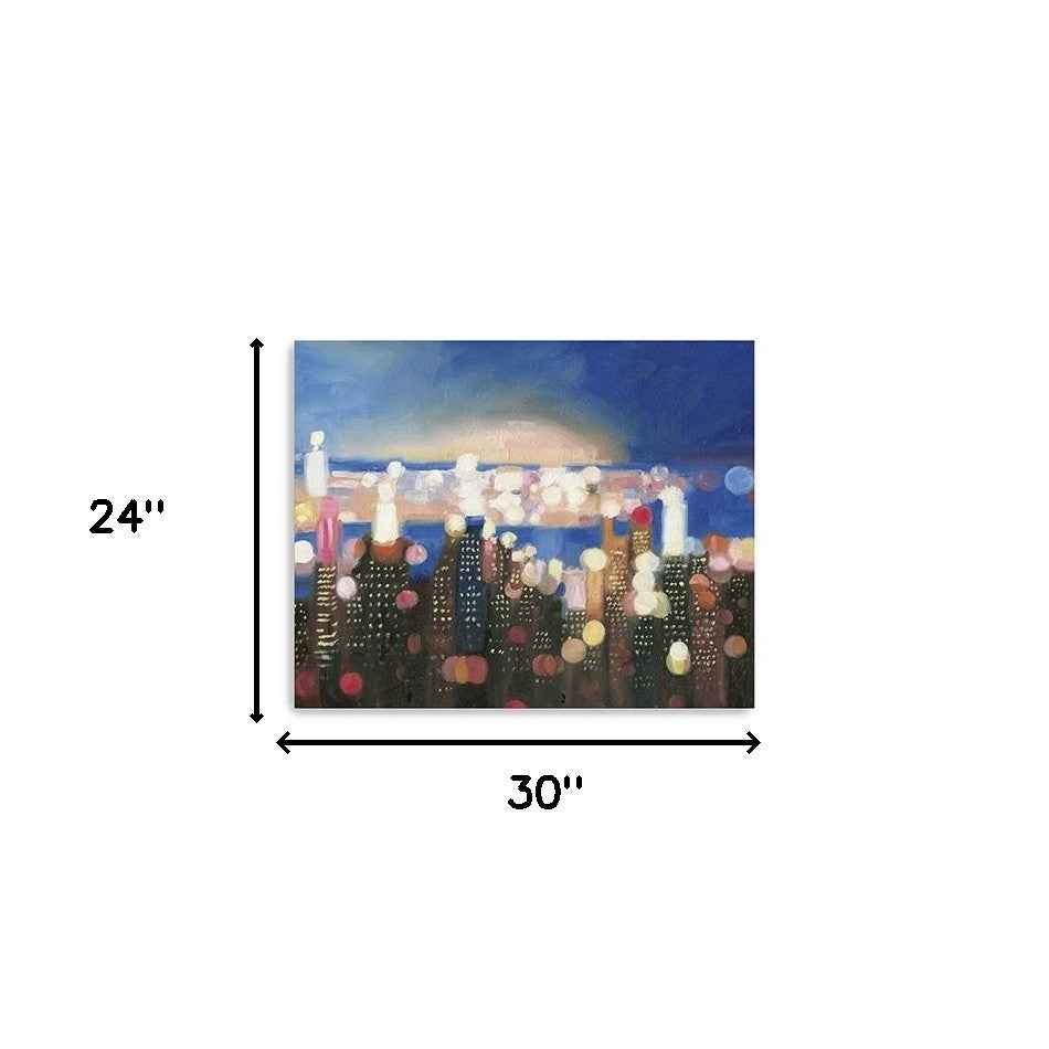 30" x 24" Watercolor City Lights on the Horizon Canvas Wall Art