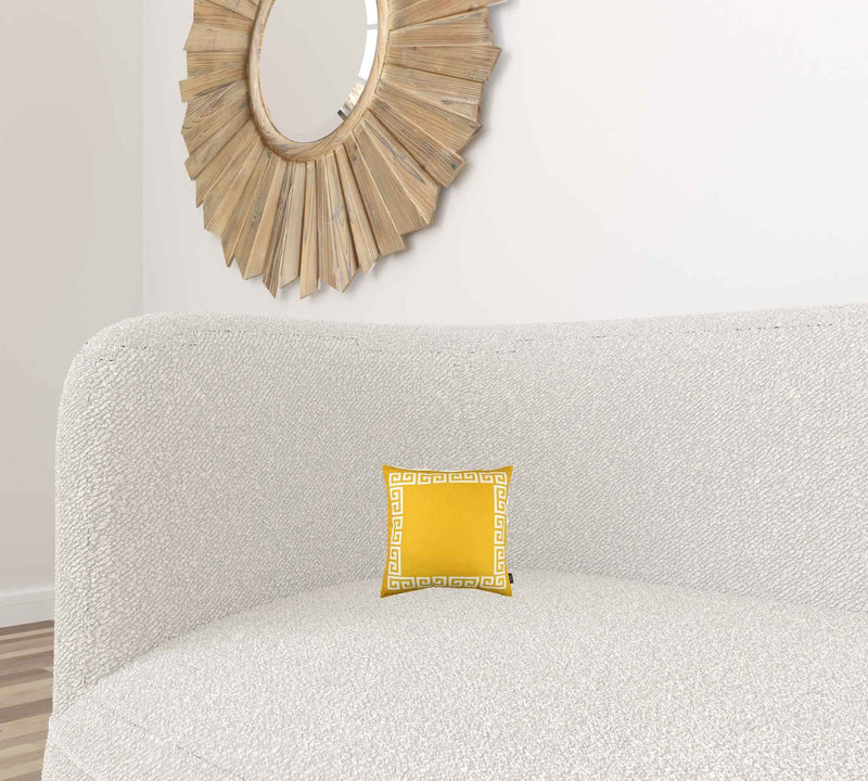 Yellow and White Greek Key Bordered Throw Pillow
