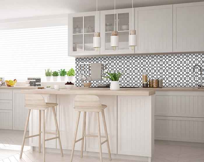 4" X 4" Black and White Quatrefoil Peel and Stick Tiles