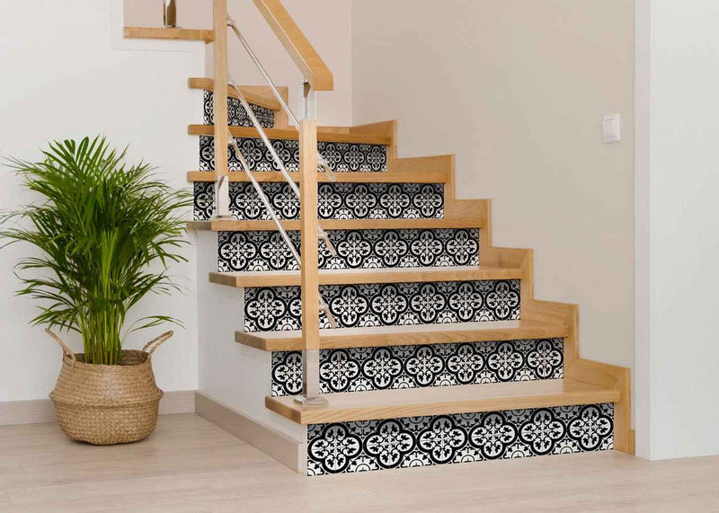 7" X 7" Black and White Roka Peel and Stick Removable Tiles