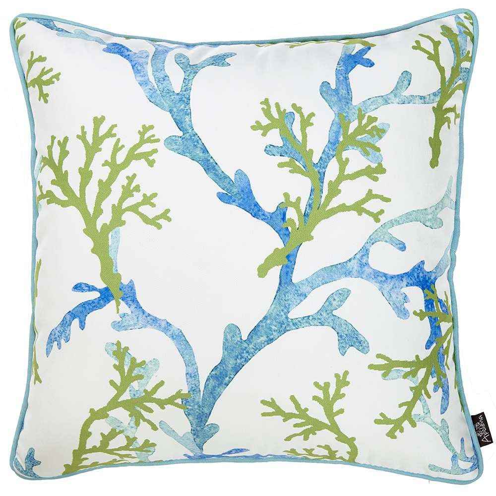 Blue and White Coral Marine Throw Pillow