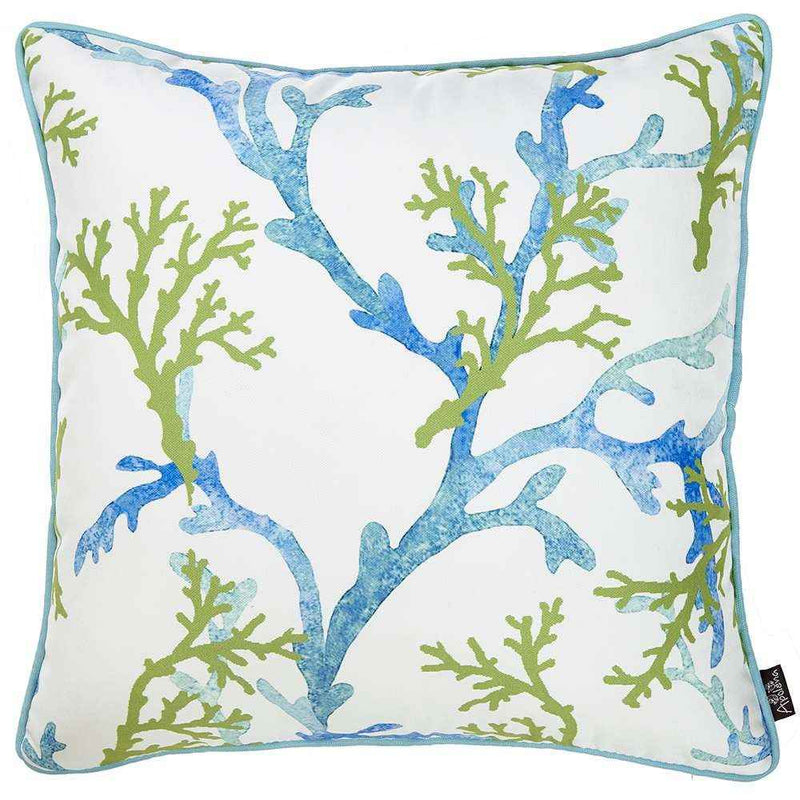 Blue and White Coral Marine Throw Pillow