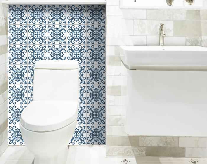 7" X 7" Teal And White Mosaic Peel And Stick Removable Tiles