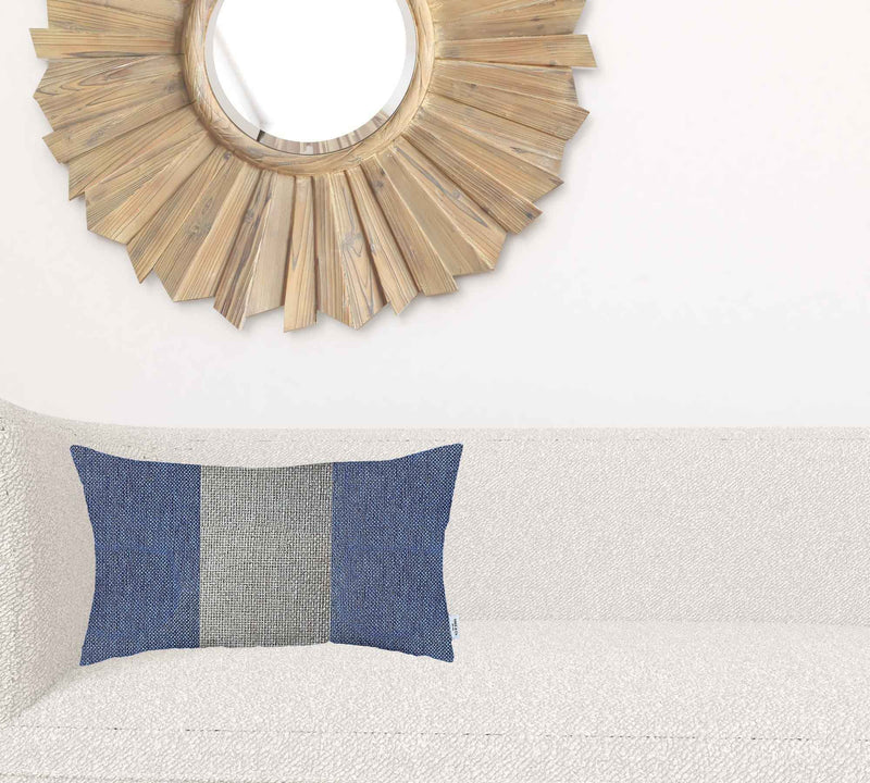 Blue and White Midsection Lumbar Throw Pillow