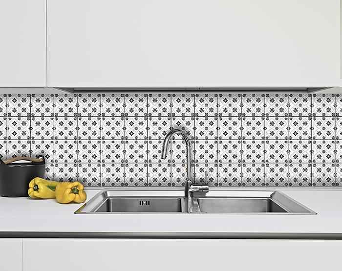 6" X 6" Black and White Lil  Daisy Peel and Stick Removable Tiles