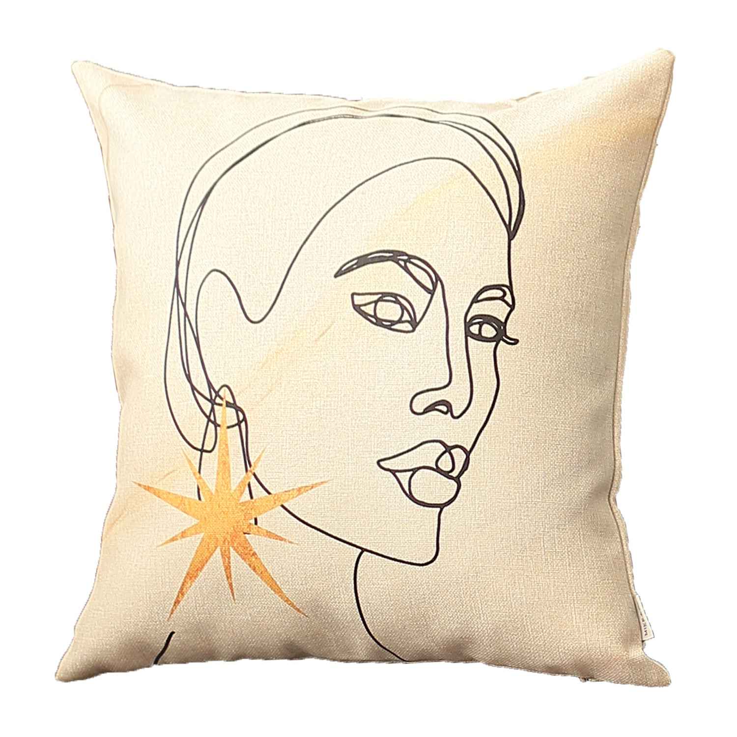 White Portrait Printed Decorative Throw Pillow