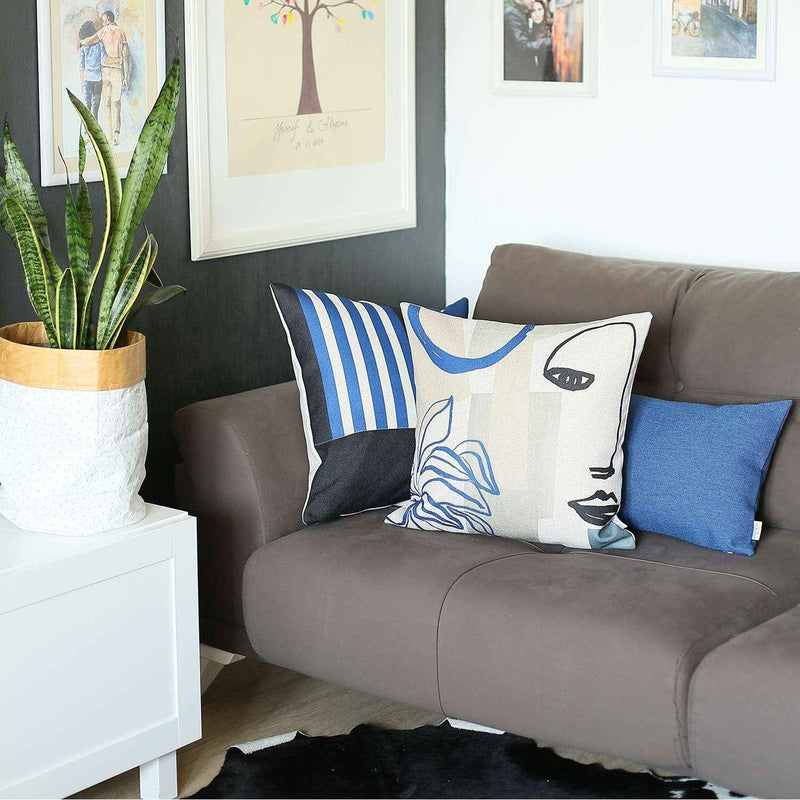 Blue and Black Printed Geometric Throw Pillow