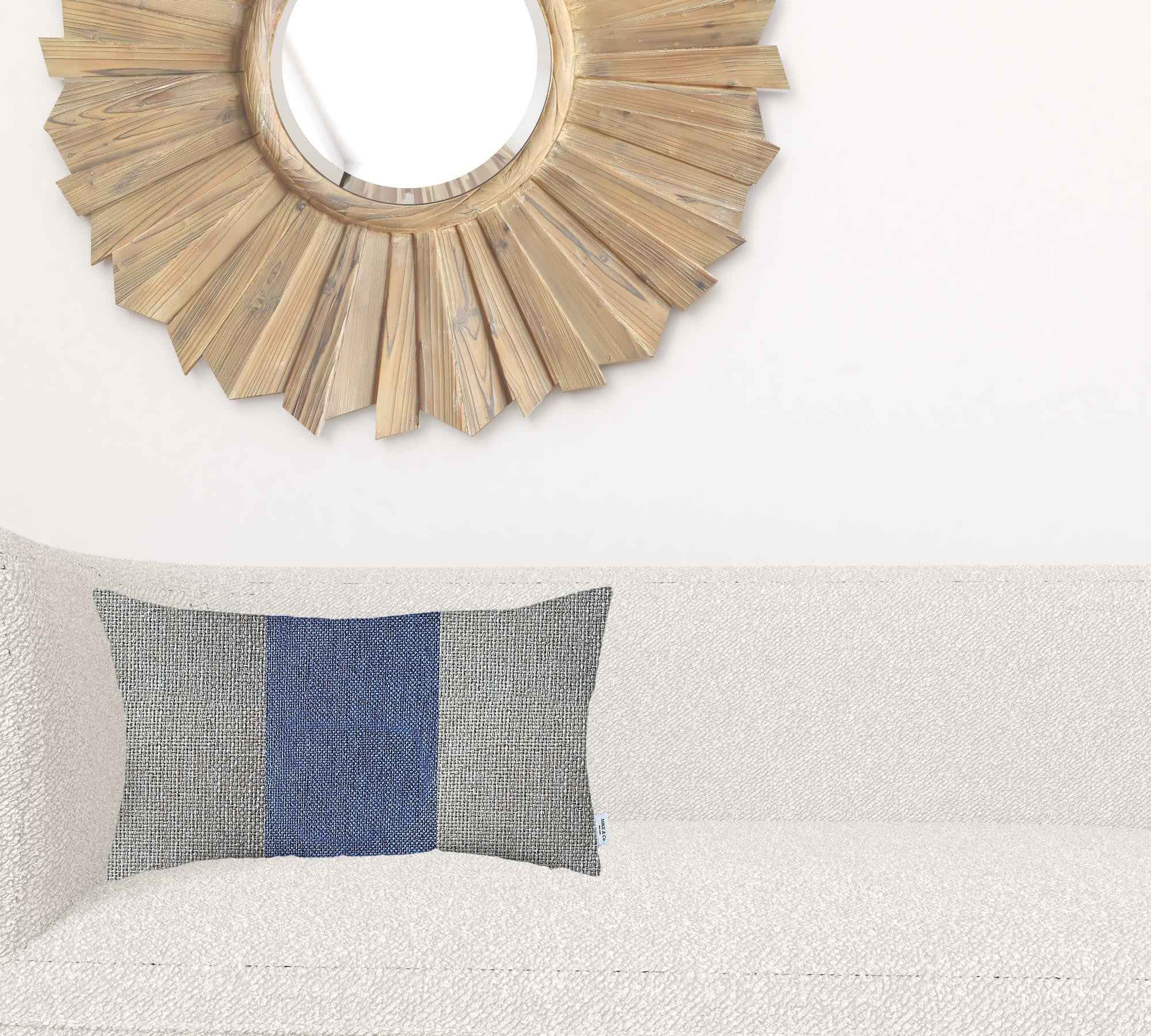 White and Blue Midsection Lumbar Throw Pillow