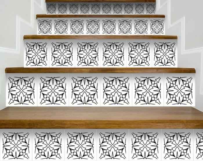 6" X 6" White and Black Cross Peel and Stick Removable Tiles