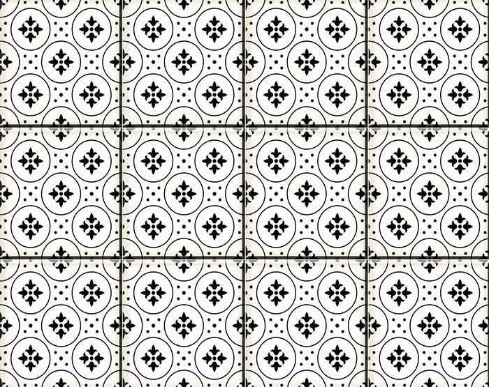 5" X 5" Black and White Rosa Peel and Stick Removable Tiles