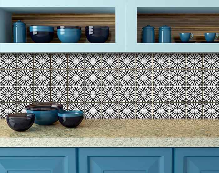 8" X 8" Black and White Flo Peel and Stick Removable Tiles