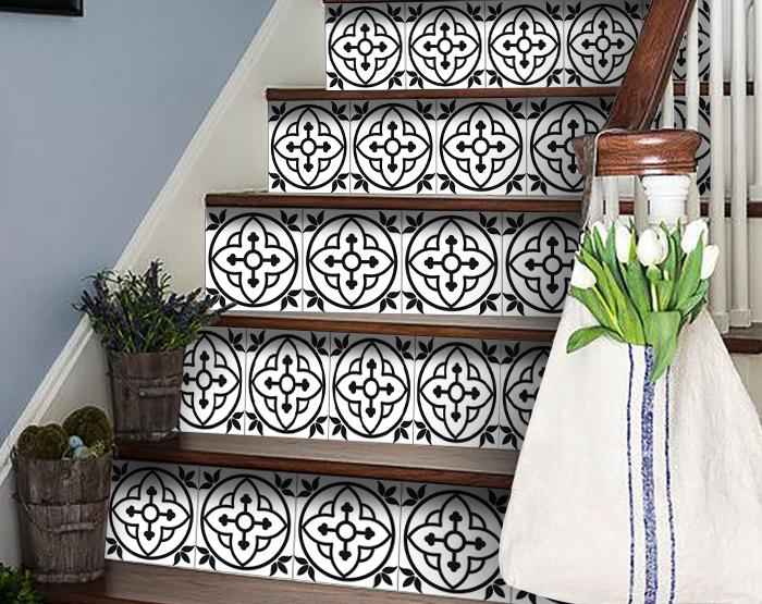 5" X 5" Black and White Peel and Stick Removable Tiles