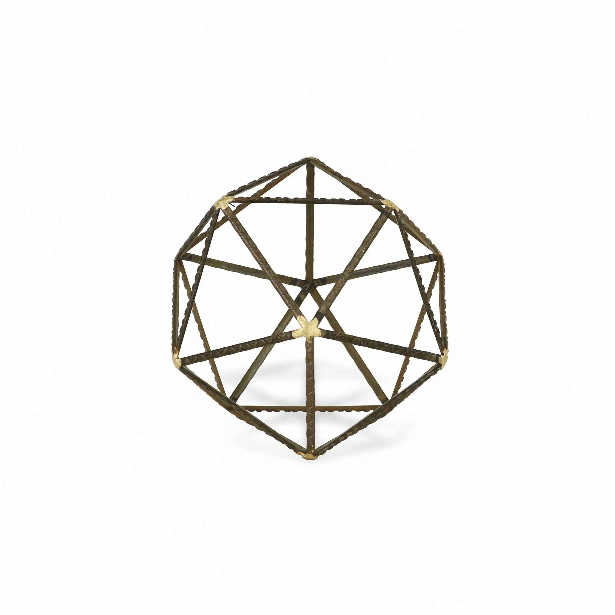 8" Brown and Gold Metal Hand Painted Geometric Orb Tabletop Sculpture