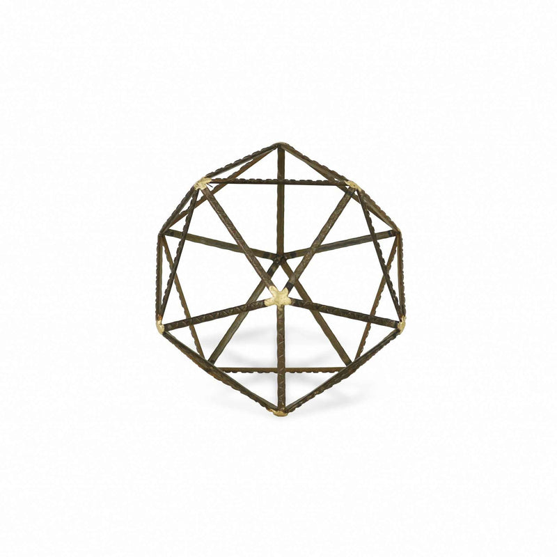 8" Brown and Gold Metal Hand Painted Geometric Orb Tabletop Sculpture