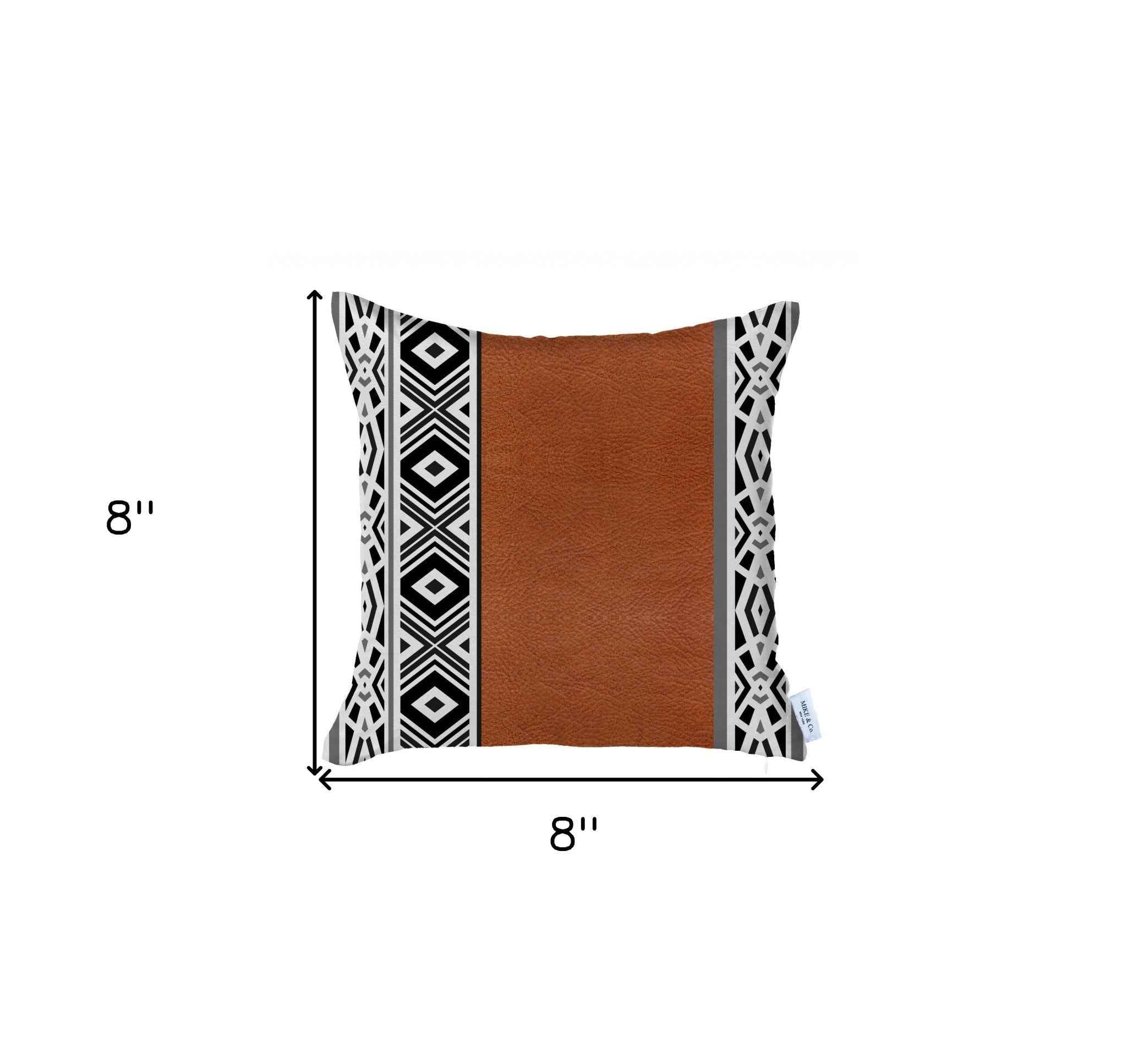 Rustic Brown Faux Leather Geometric Throw Pillow