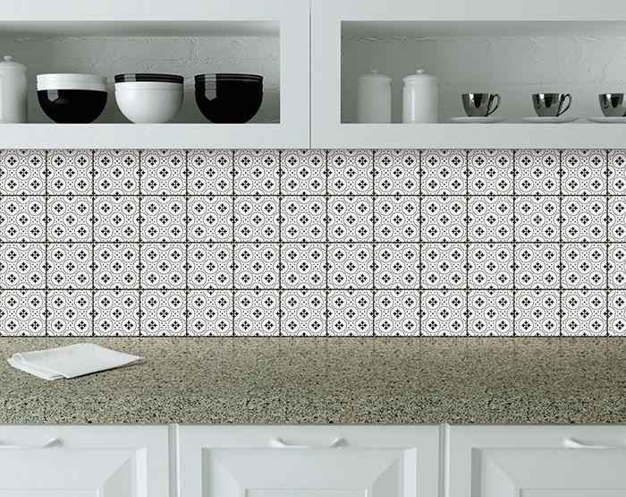 4" X 4" Black and White Rosa Peel and Stick Removable Tiles