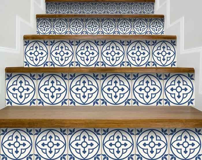 5" X 5" Tulipa Blue and White Peel and Stick Removable Tiles