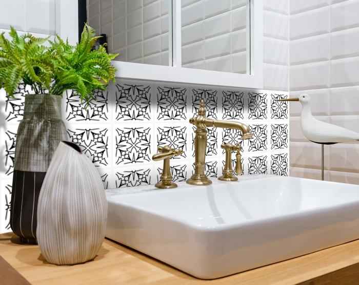 7" X 7" White and Black Cross Peel and Stick Removable Tiles