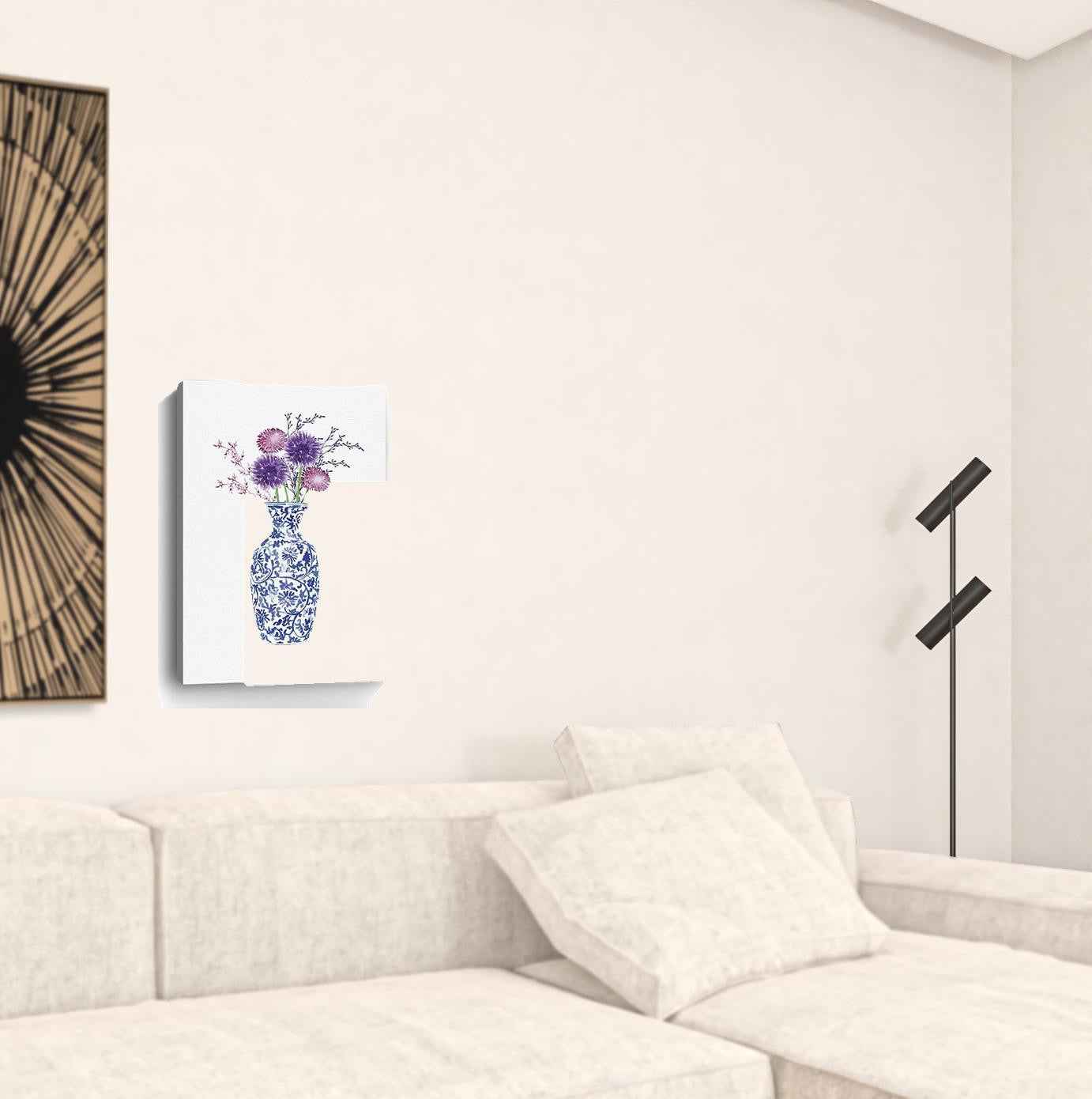 24" x 16" Blue and White Life Floral Vase Canvas Wall Art