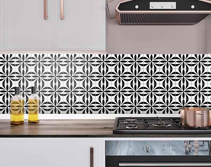 4" X 4" Black and White Colla Peel and Stick Removable Tiles