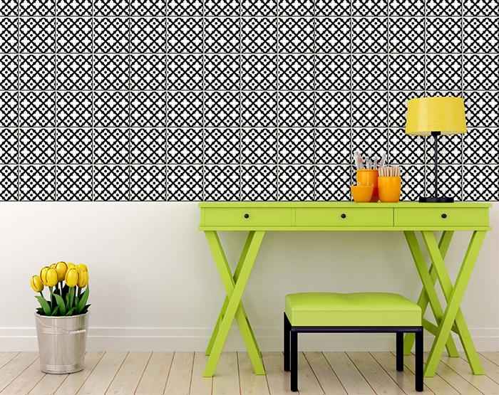 5" X 5" Black and White Dia Peel and Stick Removable Tiles