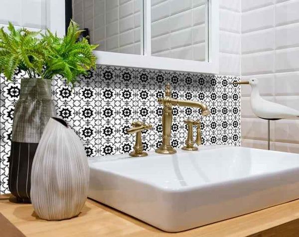 5" X 5" Black and White Gerber Peel and Stick Removable Tiles