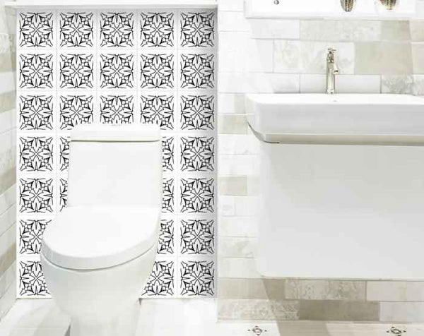 5" X 5" White and Black Cross Peel and Stick Removable Tiles