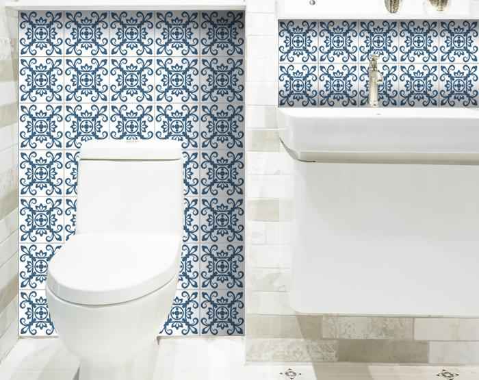 6" X 6" Teal And White Mosaic Peel And Stick Removable Tiles