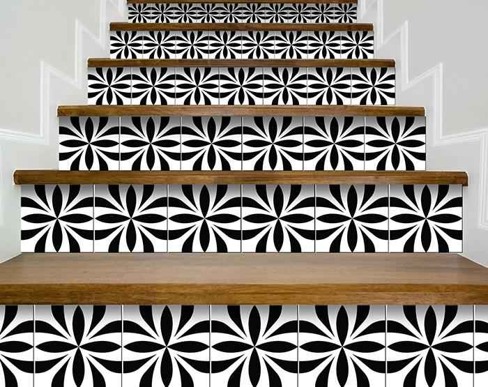 8" X 8" Black and White Colla Peel and Stick Removable Tiles