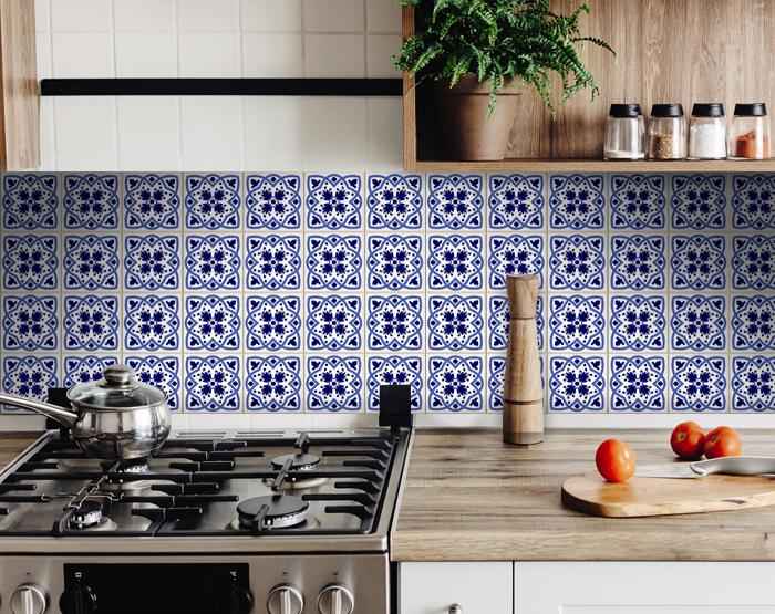 8" X 8" Blue And White Mosaic Peel And Stick Removable Tiles