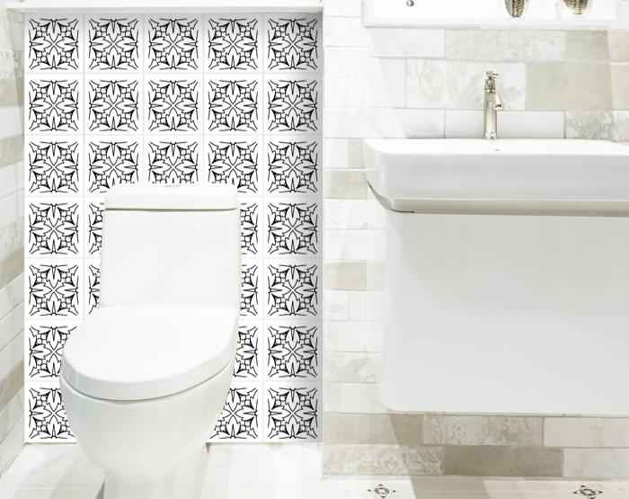 4" X 4" White and Black Cross Peel and Stick Removable Tiles