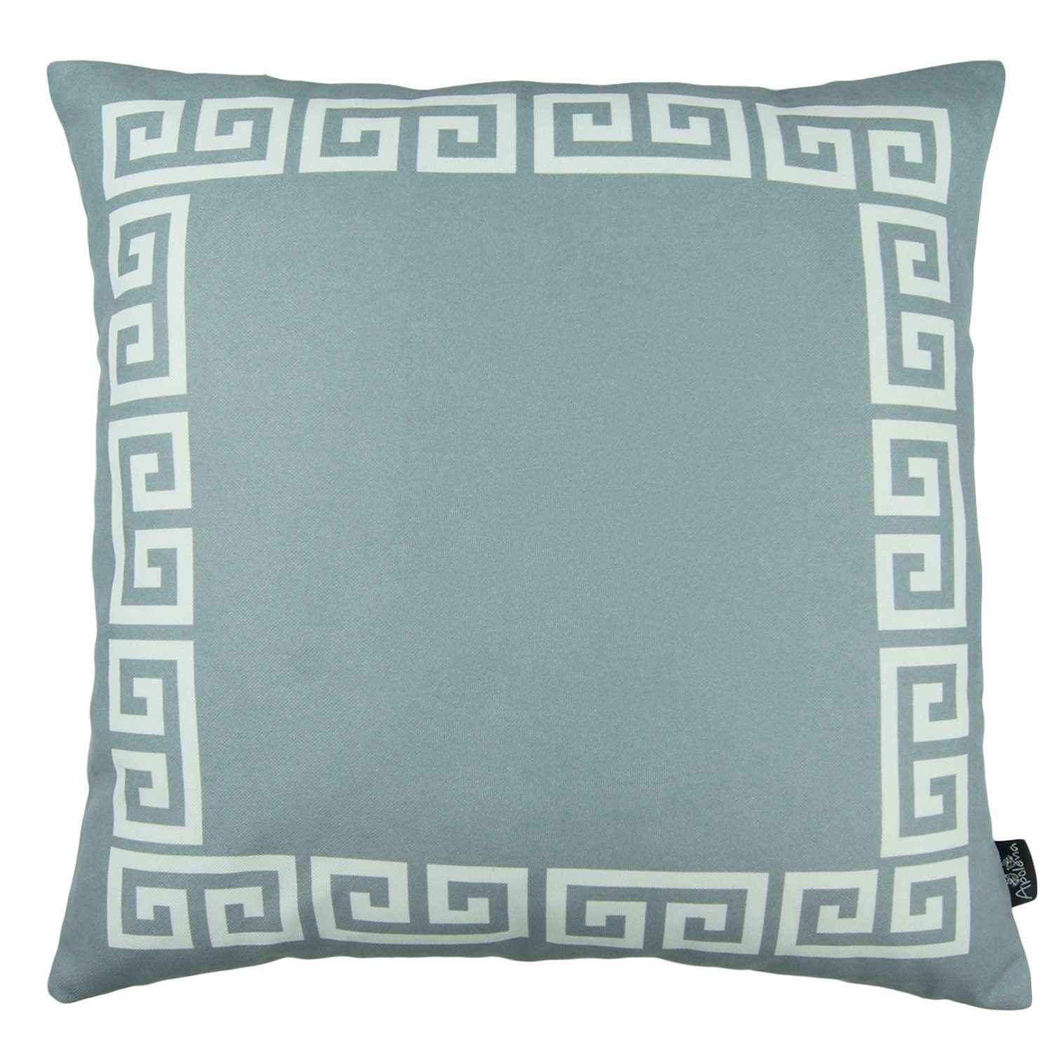 Gray and White Greek Key Bordered Throw Pillow