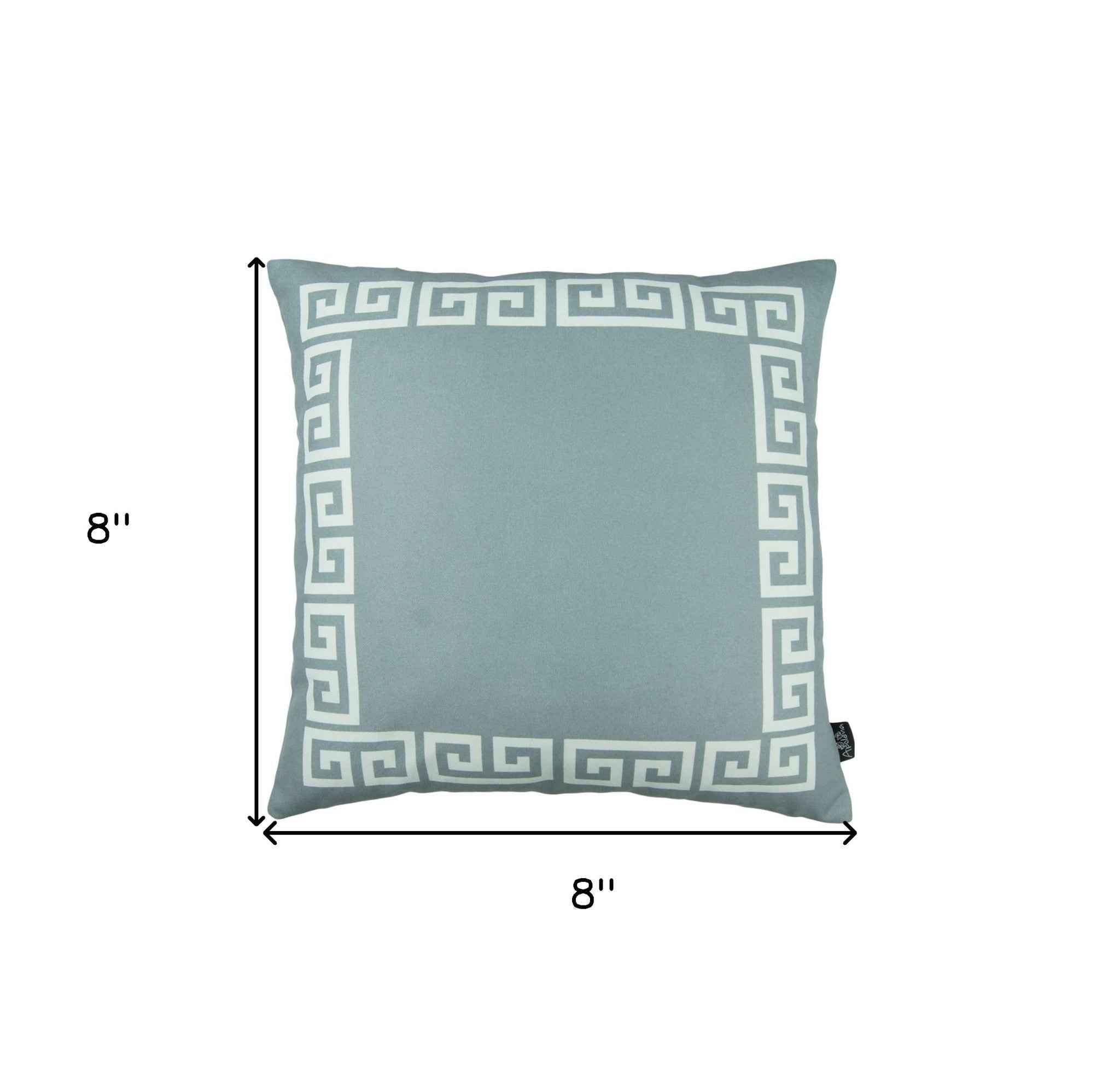 Gray and White Greek Key Bordered Throw Pillow