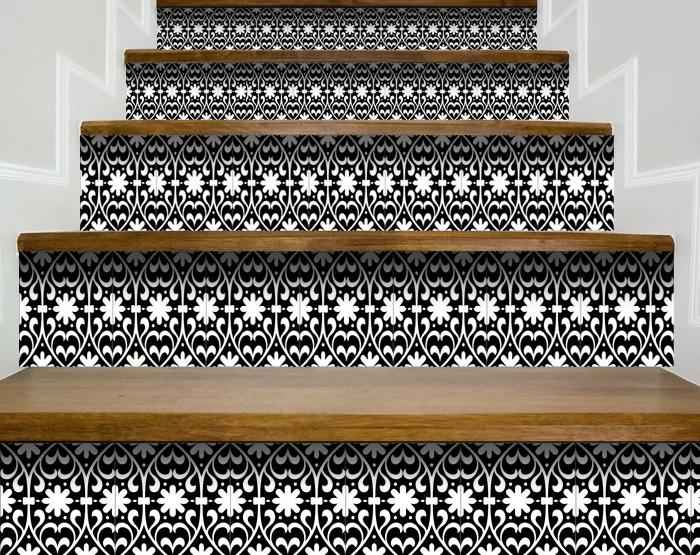 5" X 5" Black and White Floral Peel and Stick Removable Tiles