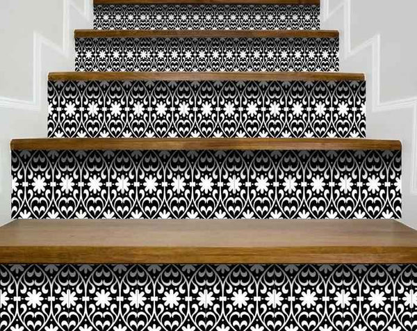 4" X 4" Black and White Floral Peel and Stick Removable Tiles