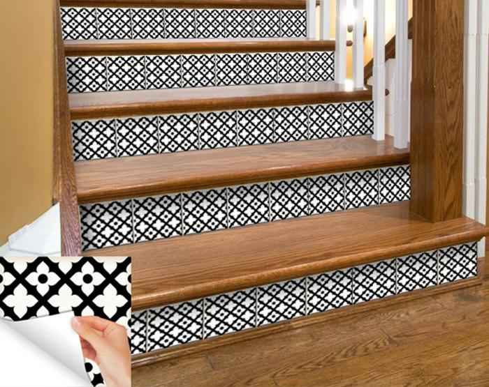 4" X 4" Black and White Dia Peel and Stick Removable Tiles