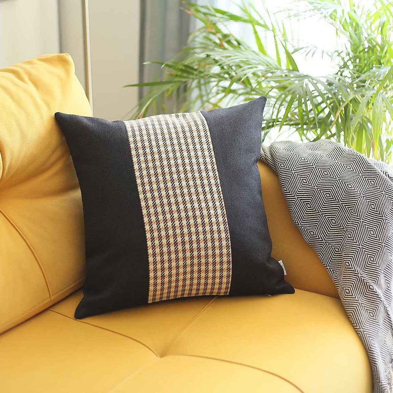Black and Tan Houndstooth Throw Pillow