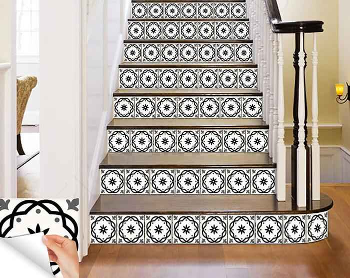 7" X 7" Black and White Rolla Peel and Stick Removable Tiles